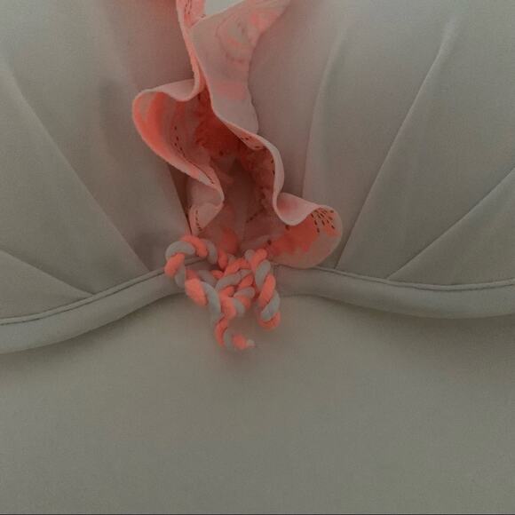 Victoria’s Secret Women's Halter Bikini Top Ruffle Detail White & Pink Size 34C - Picture 2 of 8